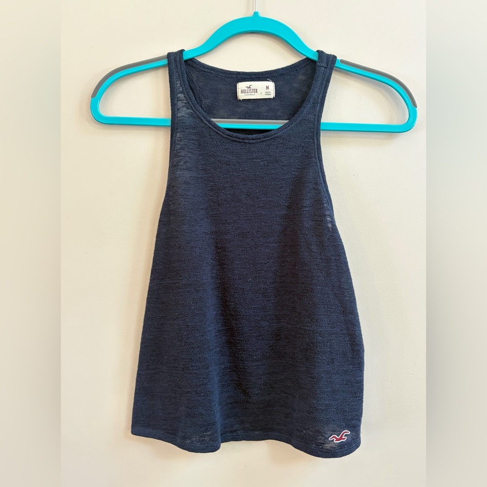 Hollister Y2K Navy Blue Bird Logo Slit Back Sleeveless Tank Top Casual Shirt